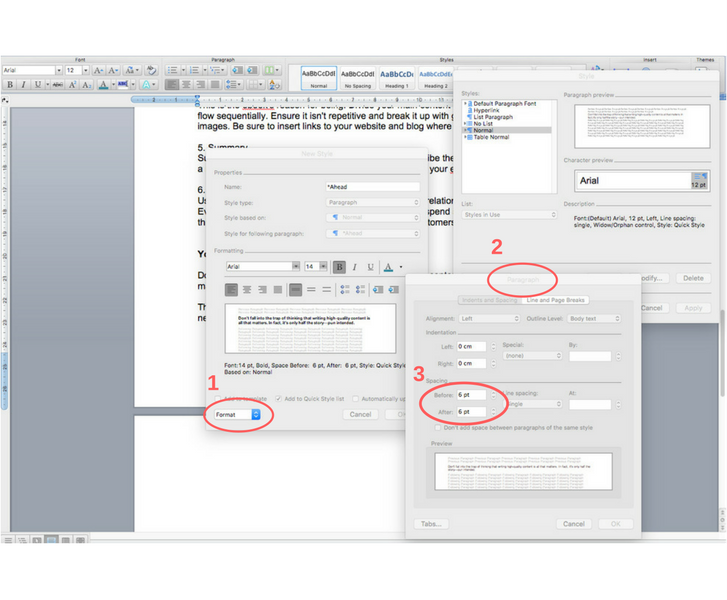 Creating a heading style in Microsoft Word on a Mac.