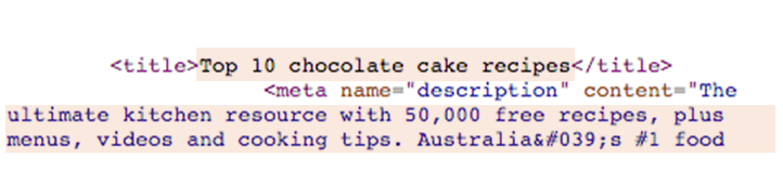 Source code showing title and description meta.