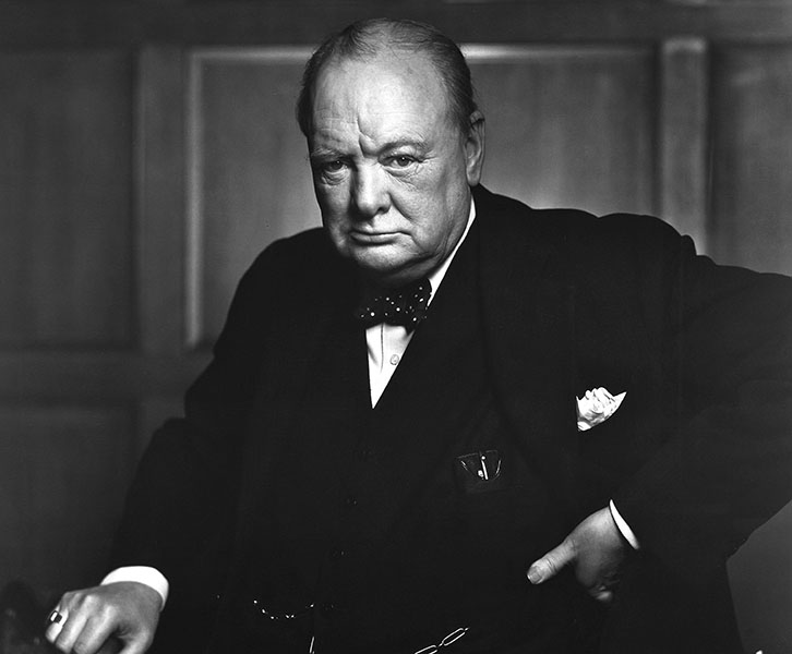 Black and white photo of Winston Churchill in 1941.