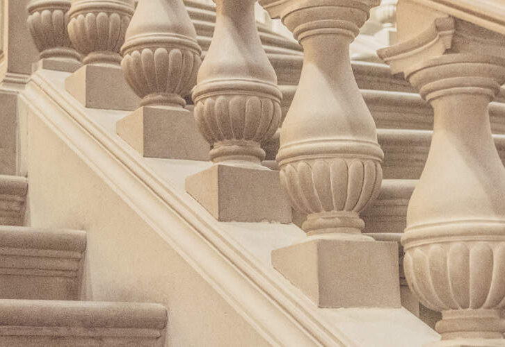 Close-up view of columns and stairs leading to Michelangelo's library.