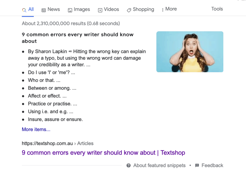 Textshop featured snippet
